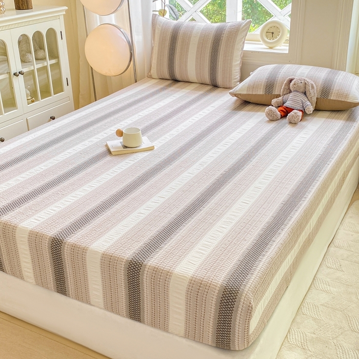 91家纺网 家纺一手货源 找家纺 灰鲸 2025新款全棉纯棉色织提花单床笠 床笠单件 泛歌-咖