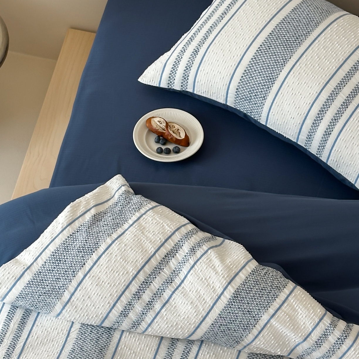 91家纺网 家纺一手货源 找家纺 蜜宿 2025新款全棉纯棉穿线提花四件套-云舒 云舒-蓝