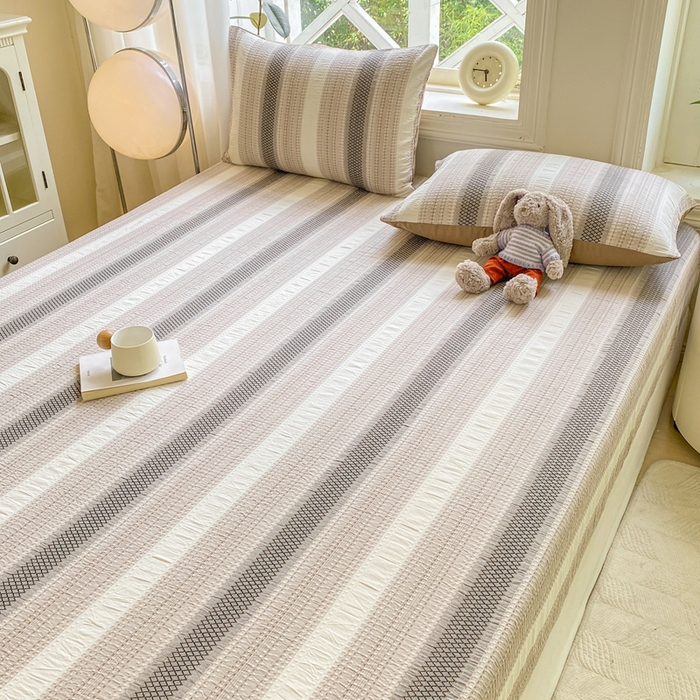 91家纺网 家纺一手货源 找家纺 灰鲸 2025新款全棉纯棉色织提花单床笠 床笠单件 泛歌-咖