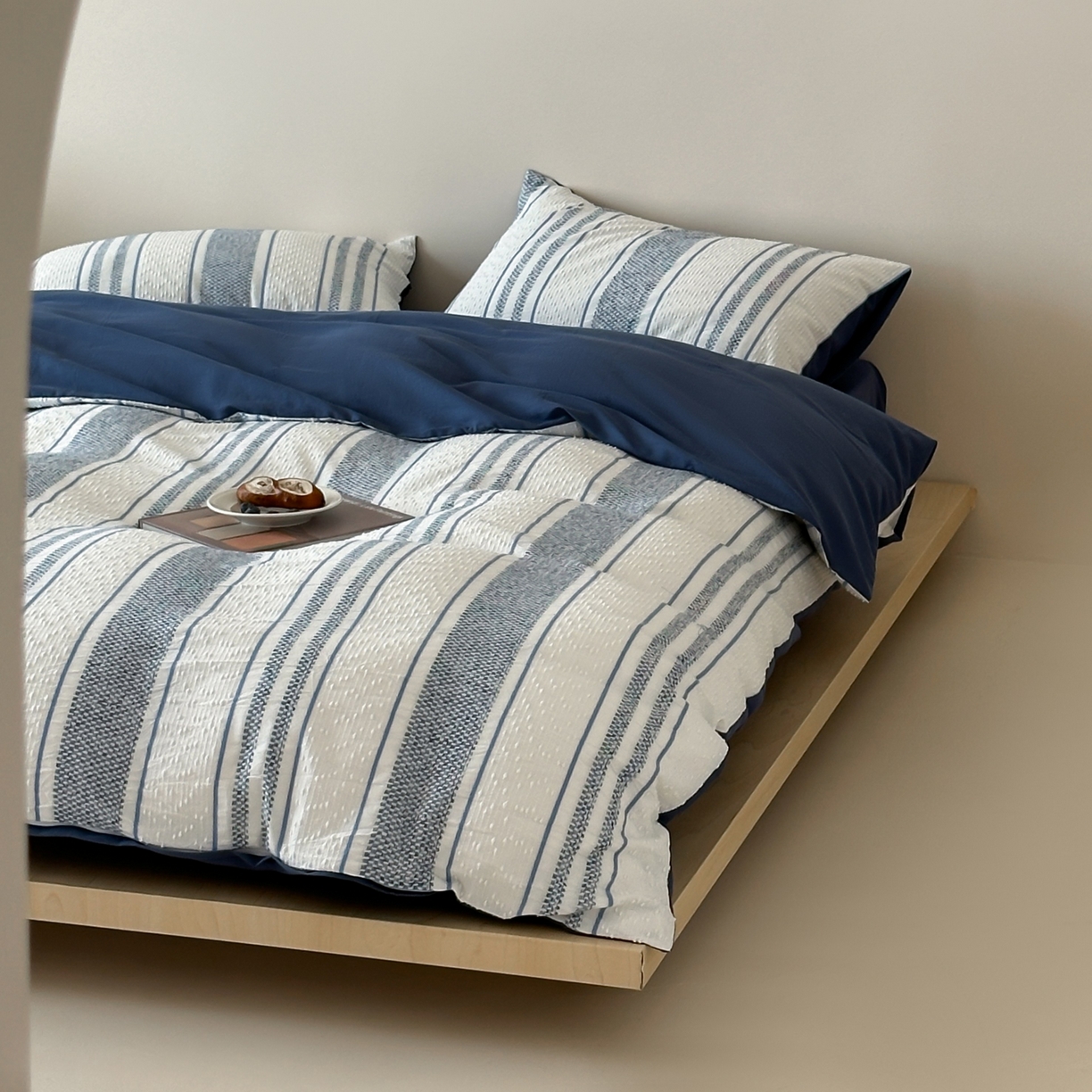 91家纺网 家纺一手货源 找家纺 蜜宿 2025新款全棉纯棉穿线提花四件套-云舒 云舒-蓝