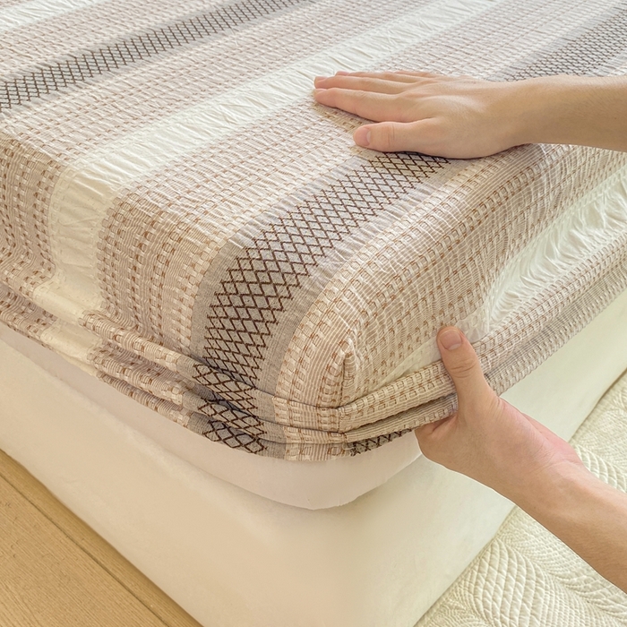 91家纺网 家纺一手货源 找家纺 灰鲸 2025新款全棉纯棉色织提花单床笠 床笠单件 泛歌-咖