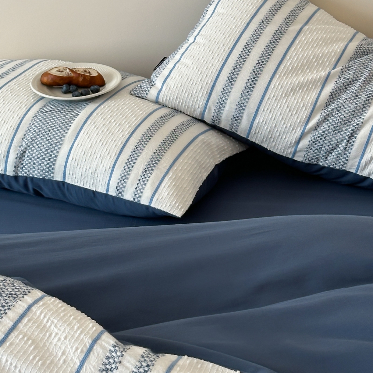 91家纺网 家纺一手货源 找家纺 蜜宿 2025新款全棉纯棉穿线提花四件套-云舒 云舒-蓝