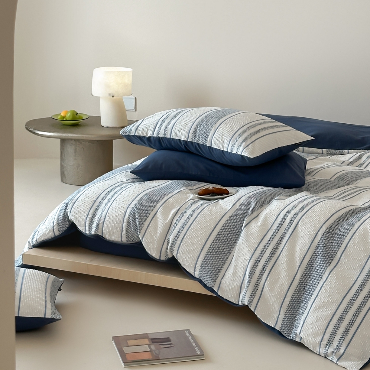 91家纺网 家纺一手货源 找家纺 蜜宿 2025新款全棉纯棉穿线提花四件套-云舒 云舒-蓝