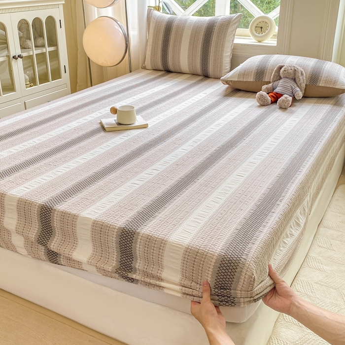 91家纺网 家纺一手货源 找家纺 灰鲸 2025新款全棉纯棉色织提花单床笠 床笠单件 泛歌-咖