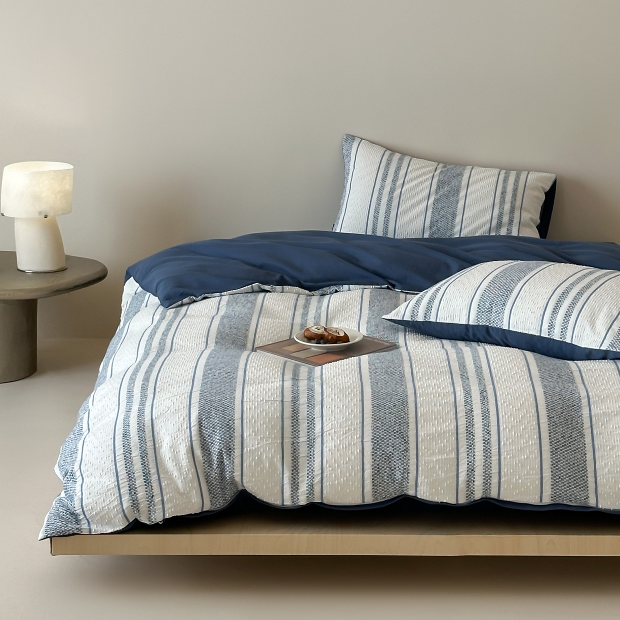 91家纺网 家纺一手货源 找家纺 蜜宿 2025新款全棉纯棉穿线提花四件套-云舒 云舒-蓝