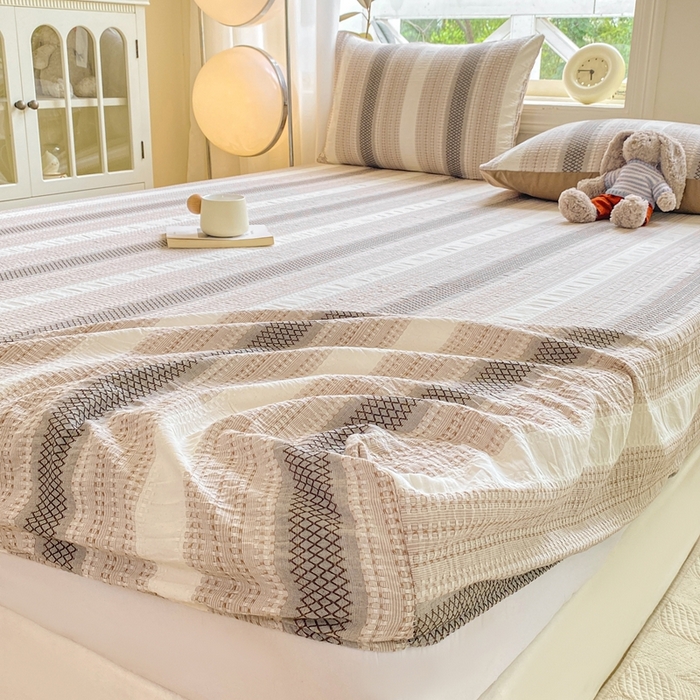 91家纺网 家纺一手货源 找家纺 灰鲸 2025新款全棉纯棉色织提花单床笠 床笠单件 泛歌-咖