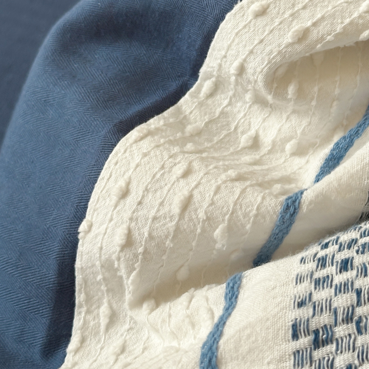 91家纺网 家纺一手货源 找家纺 蜜宿 2025新款全棉纯棉穿线提花四件套-云舒 云舒-蓝