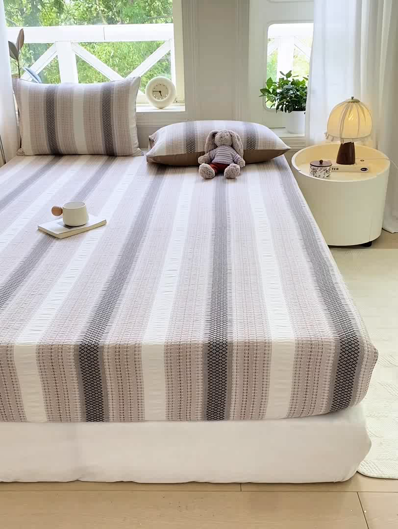 91家纺网 家纺一手货源 找家纺 灰鲸 2025新款全棉纯棉色织提花单床笠 床笠单件 泛歌-咖