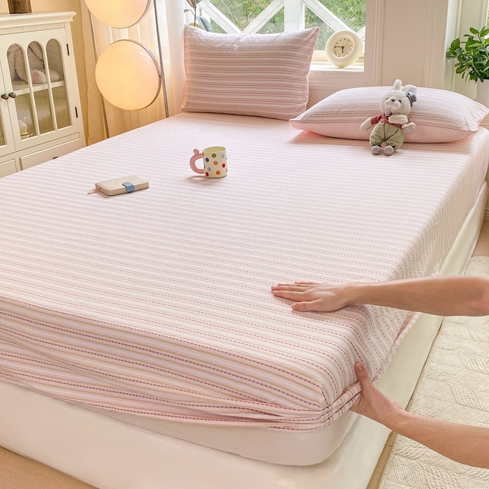 灰鲸 2025新款全棉纯棉色织提花单床笠 床笠单件 美拉-粉