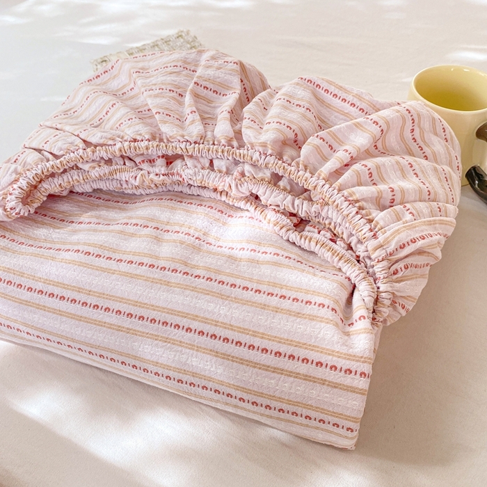 91家纺网 家纺一手货源 找家纺 灰鲸 2025新款全棉纯棉色织提花单床笠 床笠单件 美拉-粉