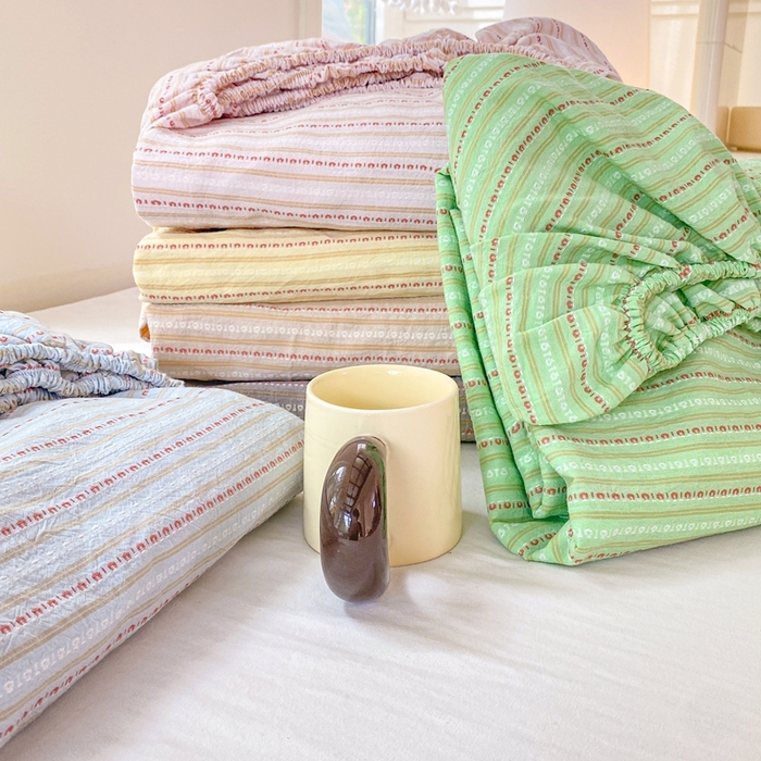 91家纺网 家纺一手货源 找家纺 灰鲸 2025新款全棉纯棉色织提花单床笠 床笠单件 美拉-粉