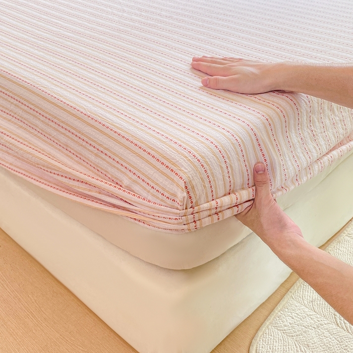 91家纺网 家纺一手货源 找家纺 灰鲸 2025新款全棉纯棉色织提花单床笠 床笠单件 美拉-粉