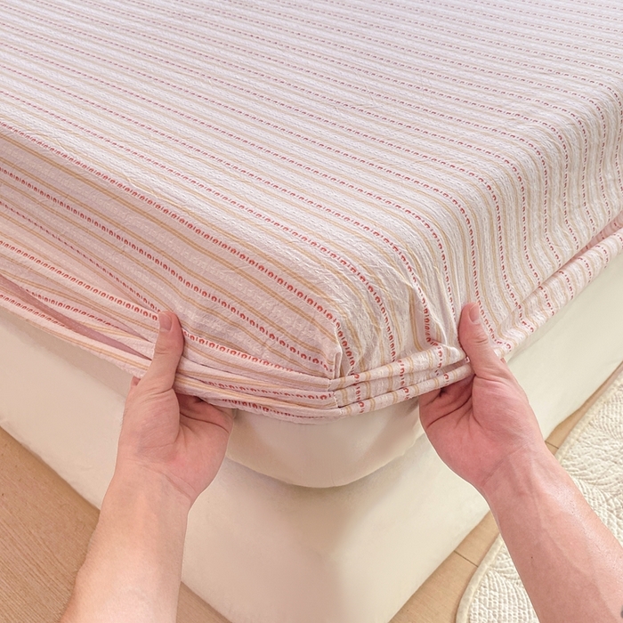 91家纺网 家纺一手货源 找家纺 灰鲸 2025新款全棉纯棉色织提花单床笠 床笠单件 美拉-粉