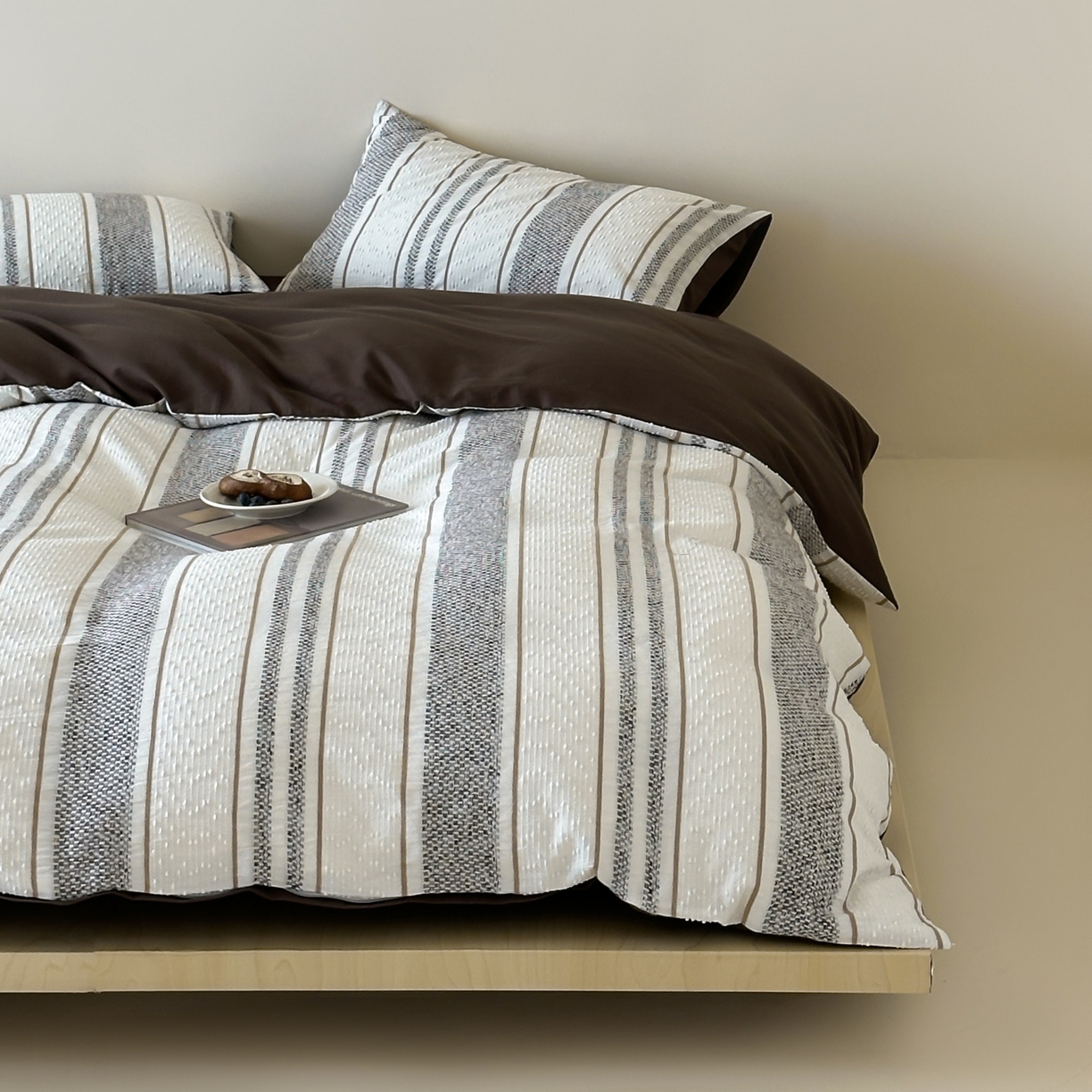 蜜宿 2025新款全棉纯棉穿线提花四件套-云舒 云舒-咖