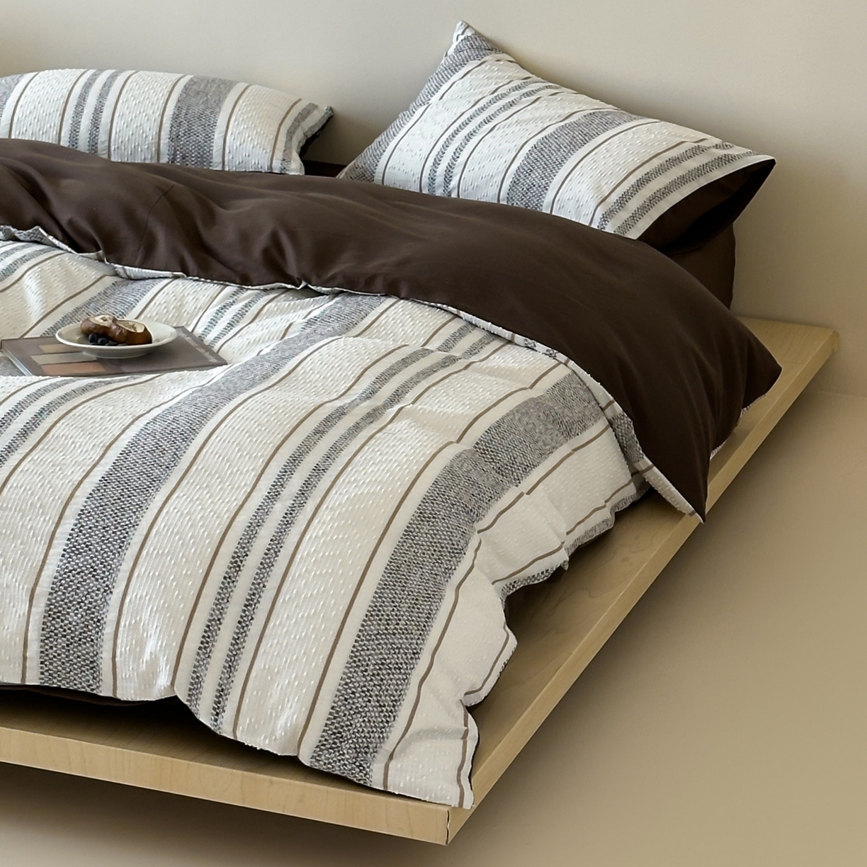 91家纺网 家纺一手货源 找家纺 蜜宿 2025新款全棉纯棉穿线提花四件套-云舒 云舒-咖