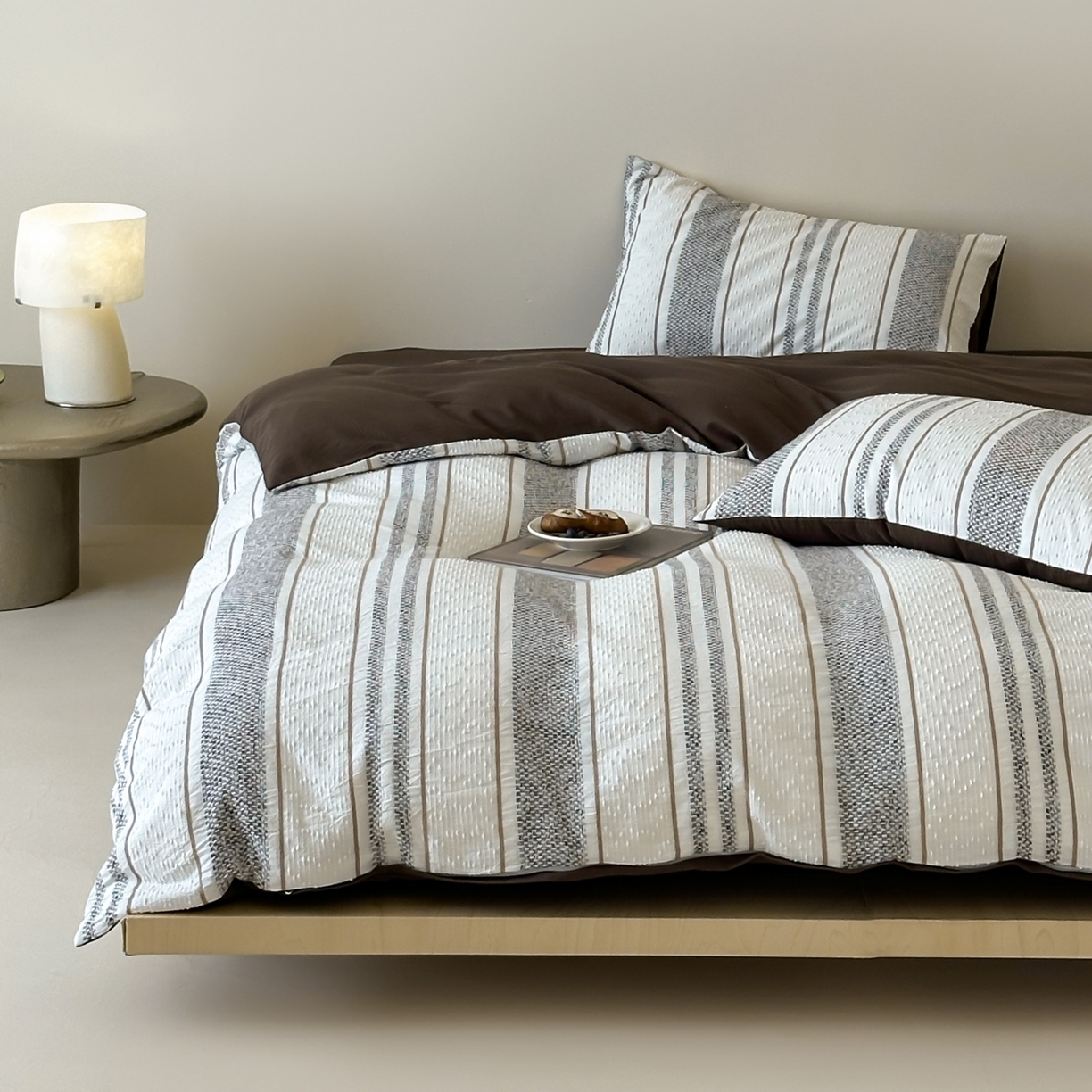 91家纺网 家纺一手货源 找家纺 蜜宿 2025新款全棉纯棉穿线提花四件套-云舒 云舒-咖