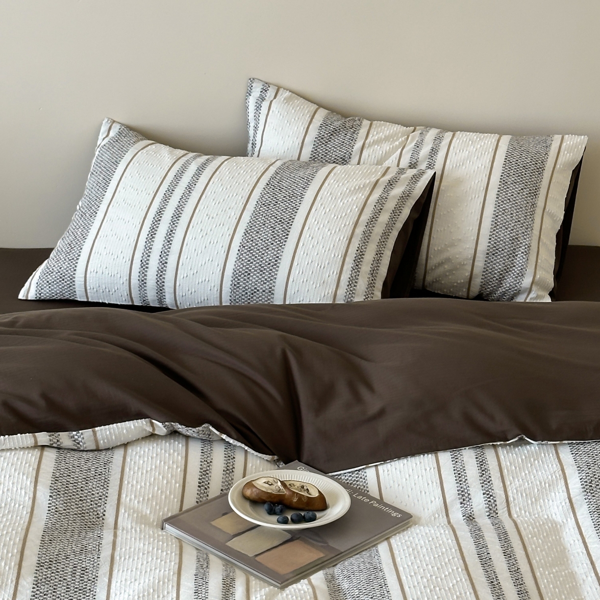 91家纺网 家纺一手货源 找家纺 蜜宿 2025新款全棉纯棉穿线提花四件套-云舒 云舒-咖