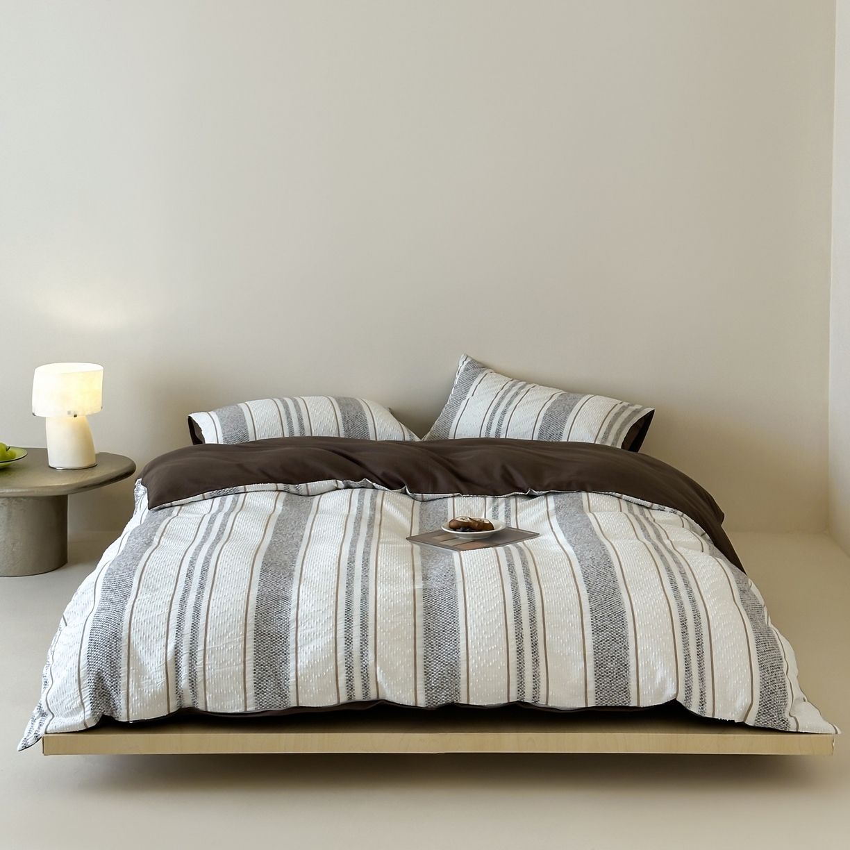 91家纺网 家纺一手货源 找家纺 蜜宿 2025新款全棉纯棉穿线提花四件套-云舒 云舒-咖