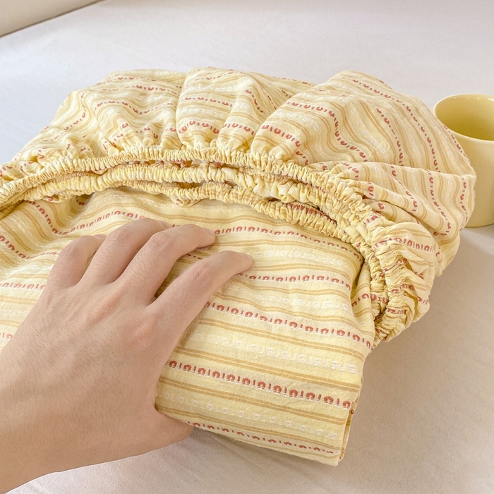 91家纺网 家纺一手货源 找家纺 灰鲸 2025新款全棉纯棉色织提花单床笠 床笠单件 美拉-黄