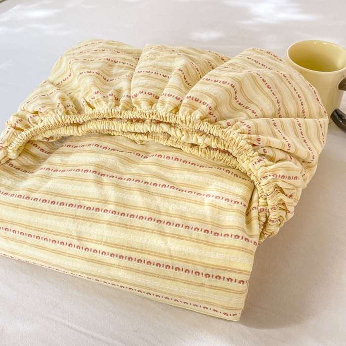 91家纺网 家纺一手货源 找家纺 灰鲸 2025新款全棉纯棉色织提花单床笠 床笠单件 美拉-黄