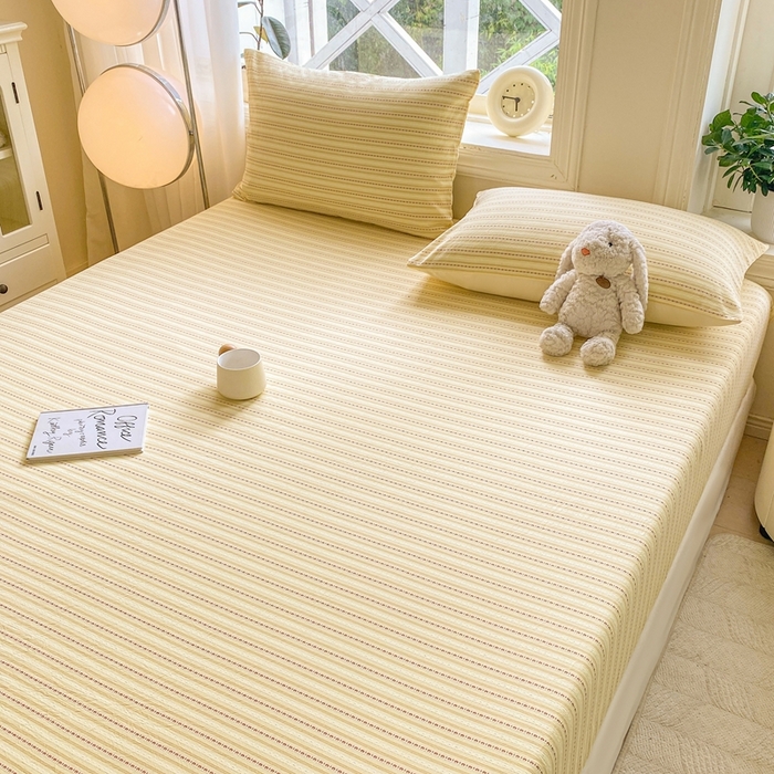 91家纺网 家纺一手货源 找家纺 灰鲸 2025新款全棉纯棉色织提花单床笠 床笠单件 美拉-黄