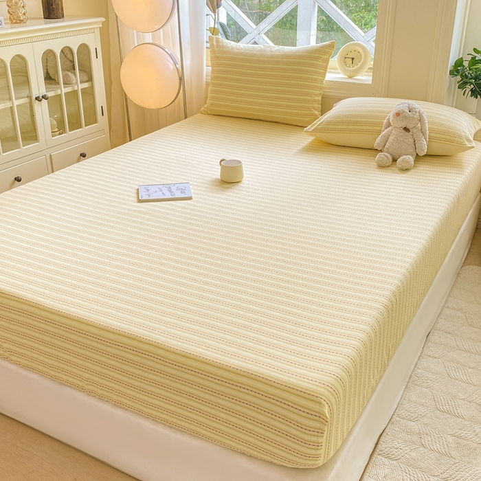 91家纺网 家纺一手货源 找家纺 灰鲸 2025新款全棉纯棉色织提花单床笠 床笠单件 美拉-黄