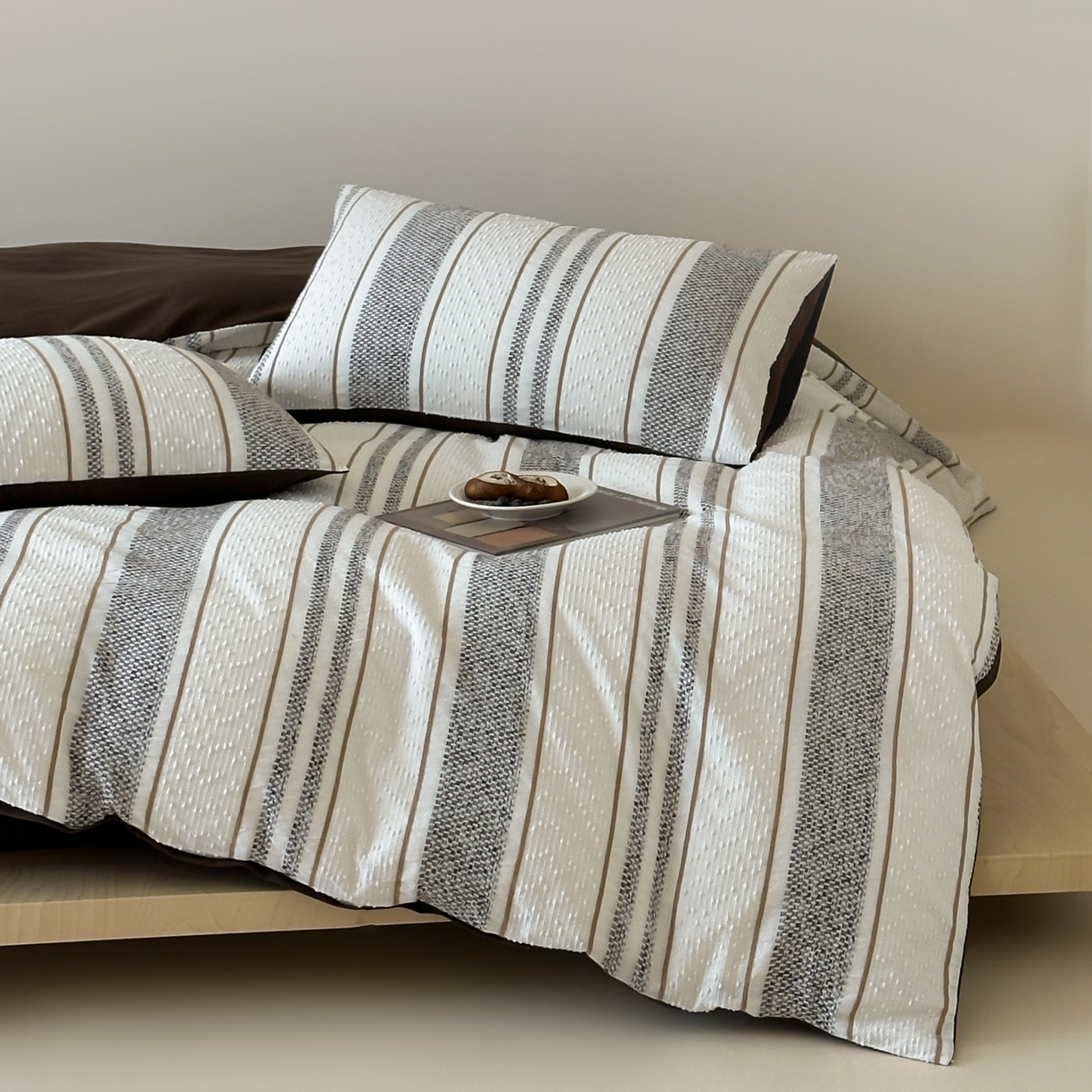 91家纺网 家纺一手货源 找家纺 蜜宿 2025新款全棉纯棉穿线提花四件套-云舒 云舒-咖