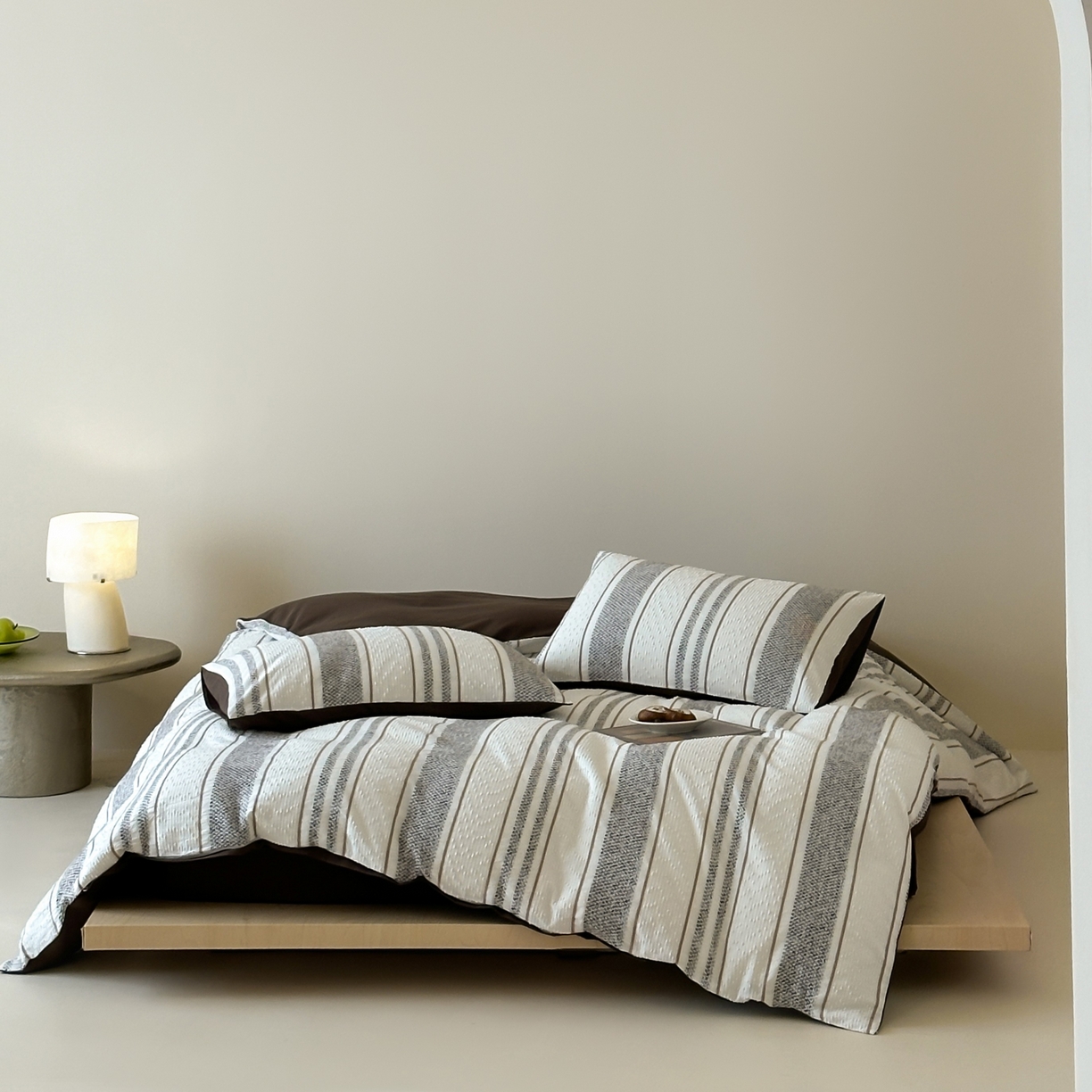 91家纺网 家纺一手货源 找家纺 蜜宿 2025新款全棉纯棉穿线提花四件套-云舒 云舒-咖