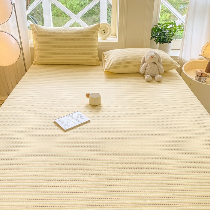 91家纺网 家纺一手货源 找家纺 灰鲸 2025新款全棉纯棉色织提花单床笠 床笠单件 美拉-黄