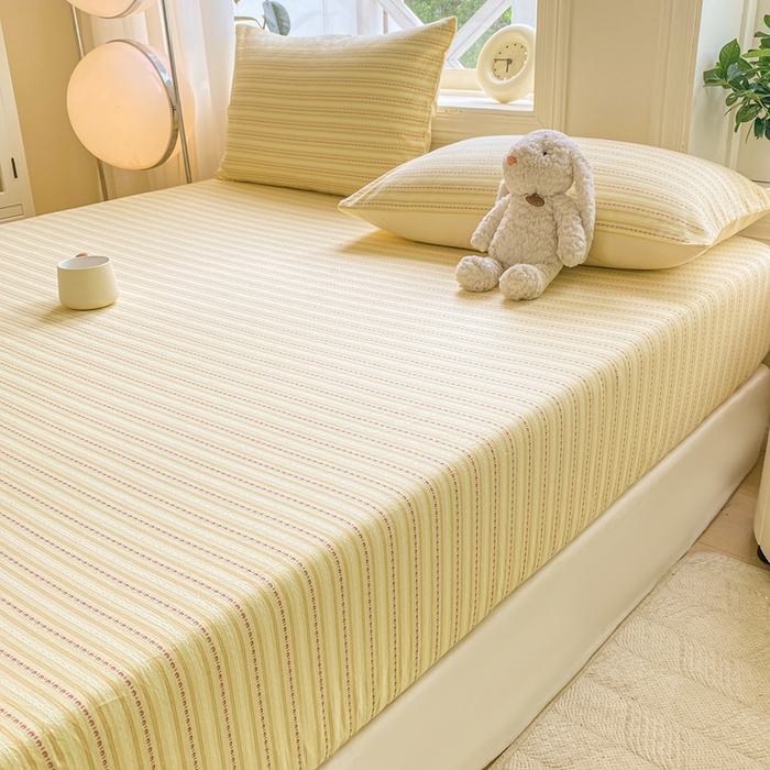 91家纺网 家纺一手货源 找家纺 灰鲸 2025新款全棉纯棉色织提花单床笠 床笠单件 美拉-黄