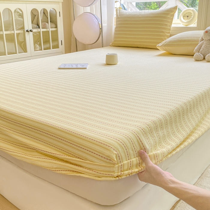 91家纺网 家纺一手货源 找家纺 灰鲸 2025新款全棉纯棉色织提花单床笠 床笠单件 美拉-黄