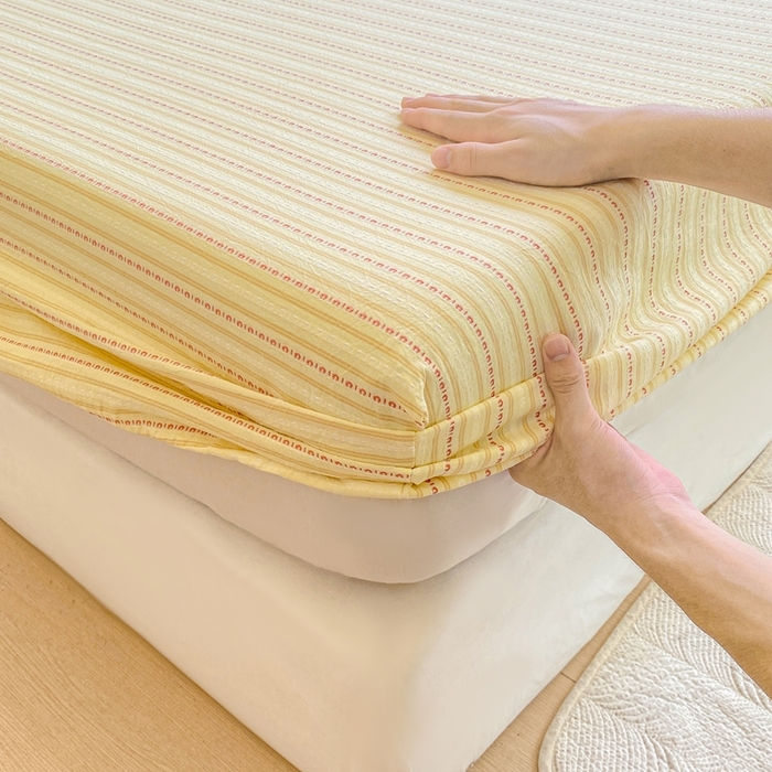 91家纺网 家纺一手货源 找家纺 灰鲸 2025新款全棉纯棉色织提花单床笠 床笠单件 美拉-黄