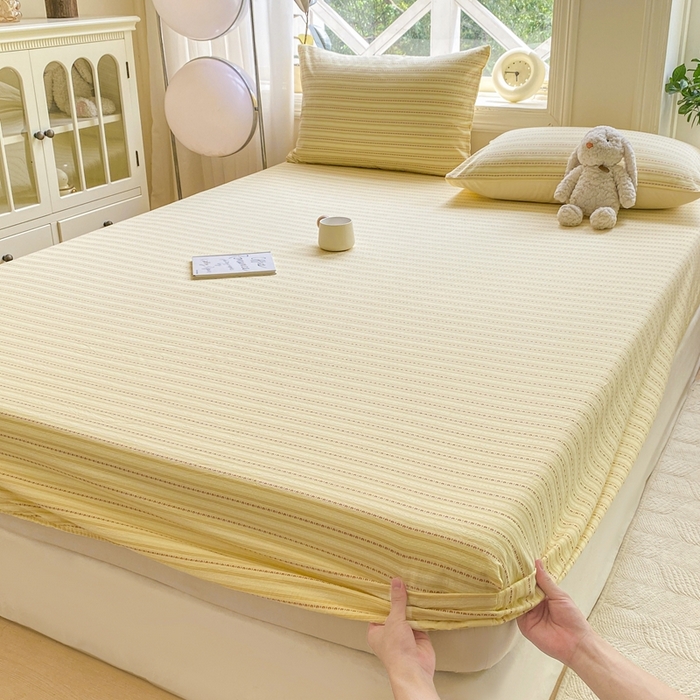 91家纺网 家纺一手货源 找家纺 灰鲸 2025新款全棉纯棉色织提花单床笠 床笠单件 美拉-黄