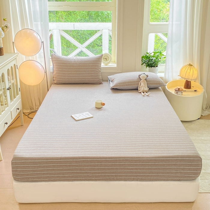 91家纺网 家纺一手货源 找家纺 灰鲸 2025新款全棉纯棉色织提花单床笠 床笠单件 美拉-灰