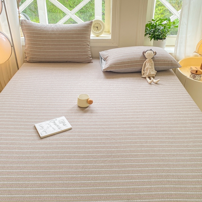 91家纺网 家纺一手货源 找家纺 灰鲸 2025新款全棉纯棉色织提花单床笠 床笠单件 美拉-灰