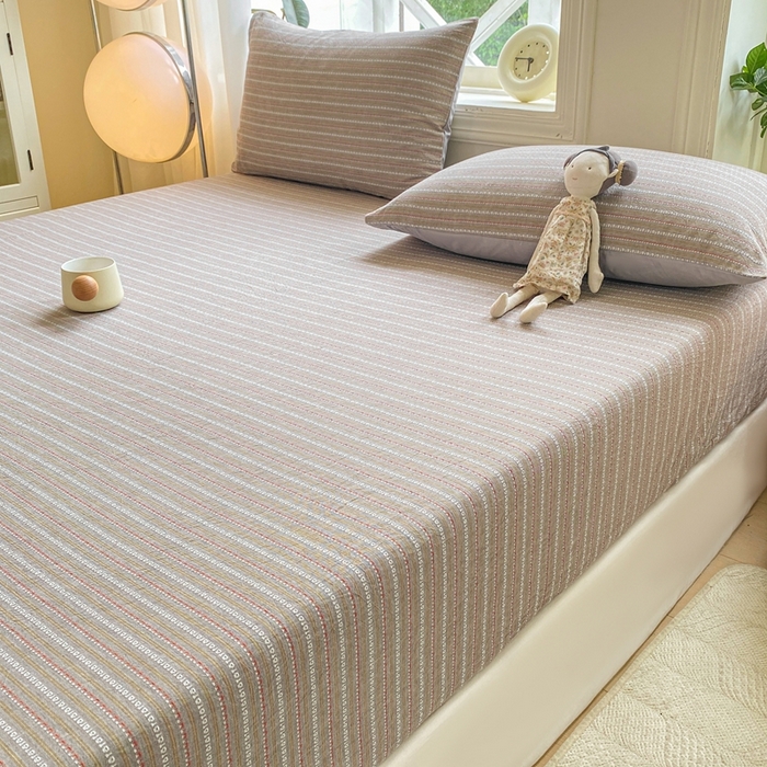 91家纺网 家纺一手货源 找家纺 灰鲸 2025新款全棉纯棉色织提花单床笠 床笠单件 美拉-灰