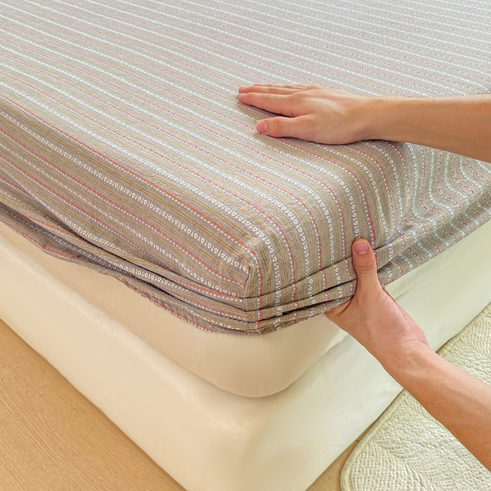 91家纺网 家纺一手货源 找家纺 灰鲸 2025新款全棉纯棉色织提花单床笠 床笠单件 美拉-灰