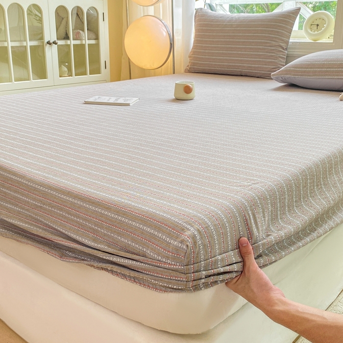 91家纺网 家纺一手货源 找家纺 灰鲸 2025新款全棉纯棉色织提花单床笠 床笠单件 美拉-灰