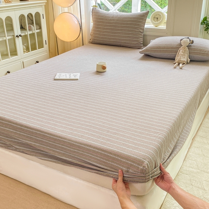 91家纺网 家纺一手货源 找家纺 灰鲸 2025新款全棉纯棉色织提花单床笠 床笠单件 美拉-灰