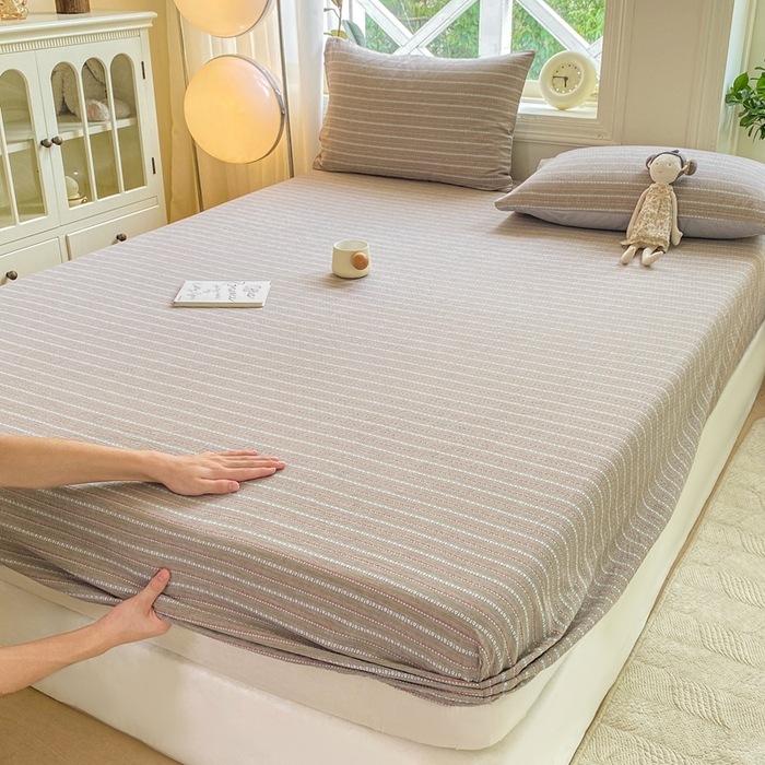 91家纺网 家纺一手货源 找家纺 灰鲸 2025新款全棉纯棉色织提花单床笠 床笠单件 美拉-灰