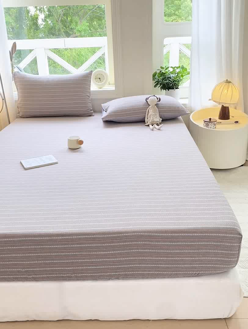 91家纺网 家纺一手货源 找家纺 灰鲸 2025新款全棉纯棉色织提花单床笠 床笠单件 美拉-灰