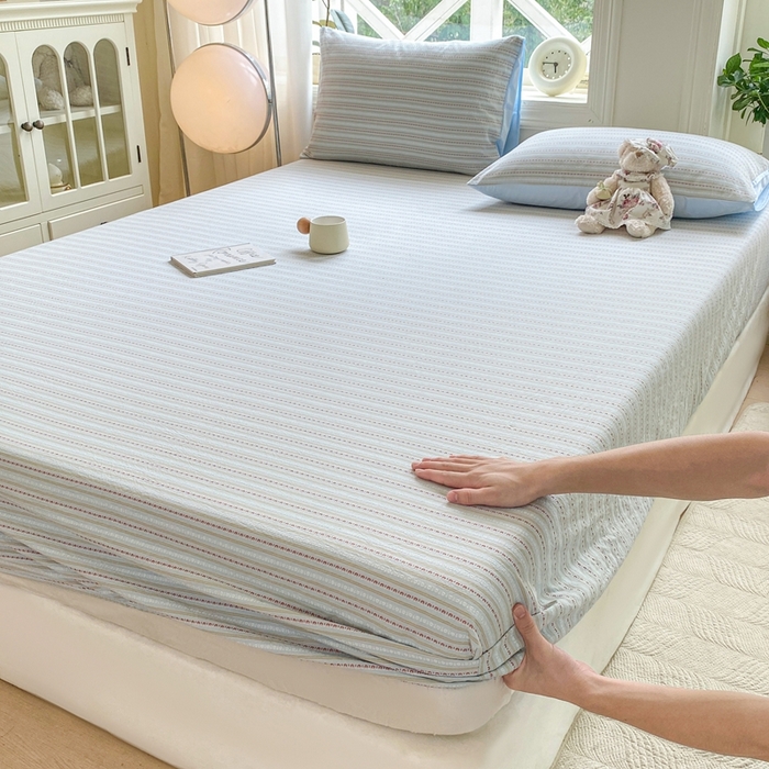 灰鲸 2025新款全棉纯棉色织提花单床笠 床笠单件 美拉-蓝