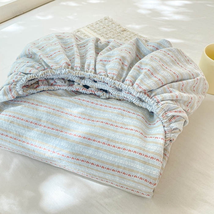 91家纺网 家纺一手货源 找家纺 灰鲸 2025新款全棉纯棉色织提花单床笠 床笠单件 美拉-蓝