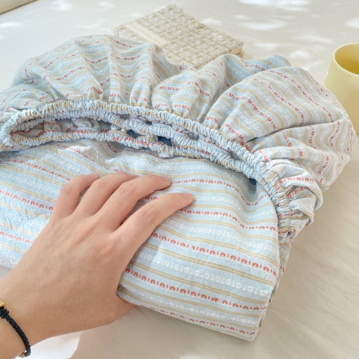 91家纺网 家纺一手货源 找家纺 灰鲸 2025新款全棉纯棉色织提花单床笠 床笠单件 美拉-蓝