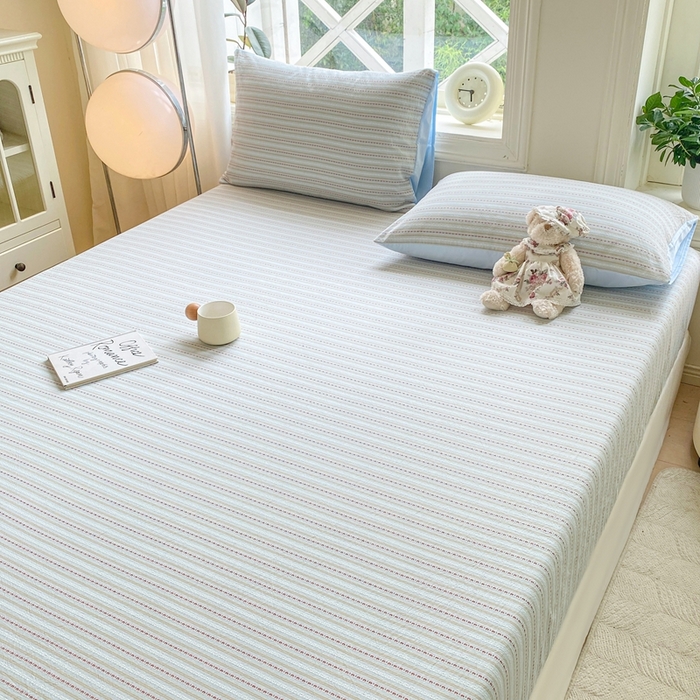 91家纺网 家纺一手货源 找家纺 灰鲸 2025新款全棉纯棉色织提花单床笠 床笠单件 美拉-蓝