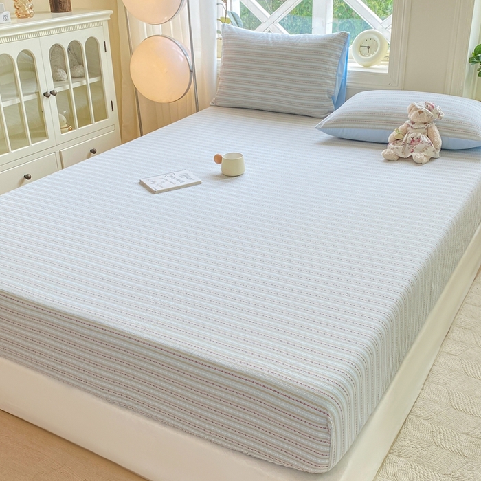 91家纺网 家纺一手货源 找家纺 灰鲸 2025新款全棉纯棉色织提花单床笠 床笠单件 美拉-蓝