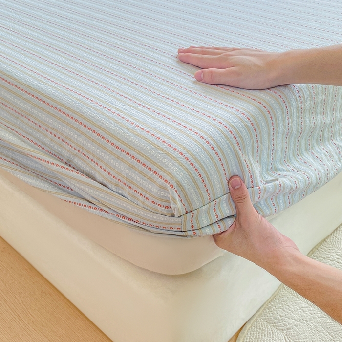 91家纺网 家纺一手货源 找家纺 灰鲸 2025新款全棉纯棉色织提花单床笠 床笠单件 美拉-蓝