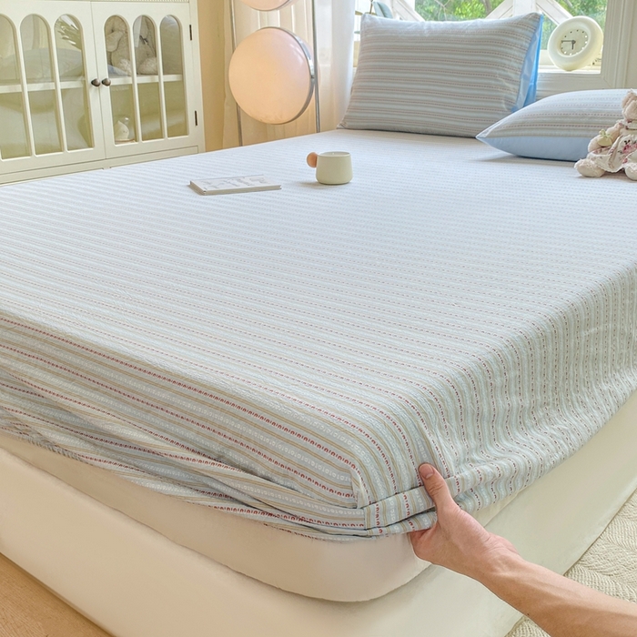 91家纺网 家纺一手货源 找家纺 灰鲸 2025新款全棉纯棉色织提花单床笠 床笠单件 美拉-蓝