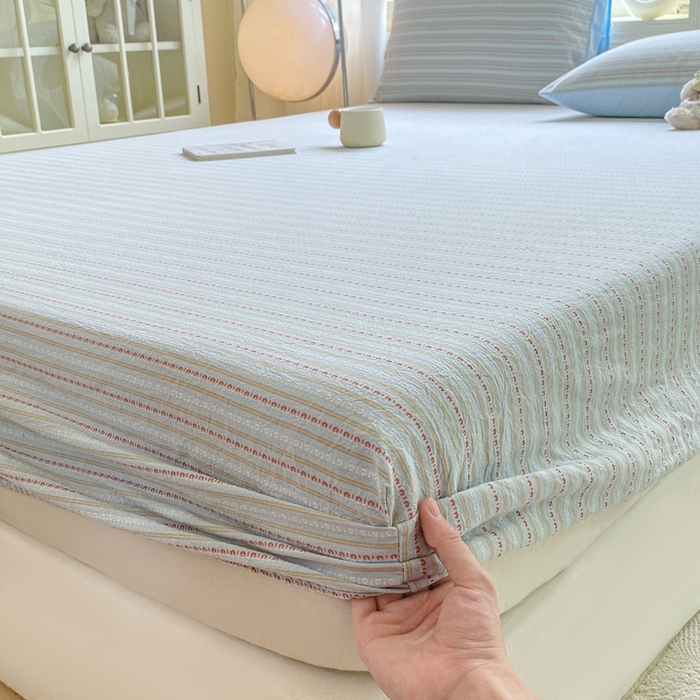 91家纺网 家纺一手货源 找家纺 灰鲸 2025新款全棉纯棉色织提花单床笠 床笠单件 美拉-蓝