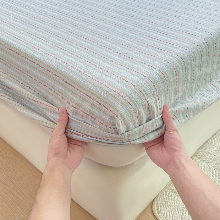 91家纺网 家纺一手货源 找家纺 灰鲸 2025新款全棉纯棉色织提花单床笠 床笠单件 美拉-蓝